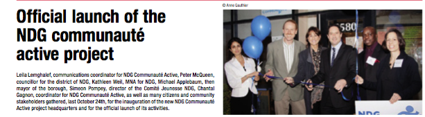 Bulletin Le Citoyen Décembre 2012, article sur l'inauguration des bureaux de NDG Communauté Active ! Photo : Anne Gauthier
